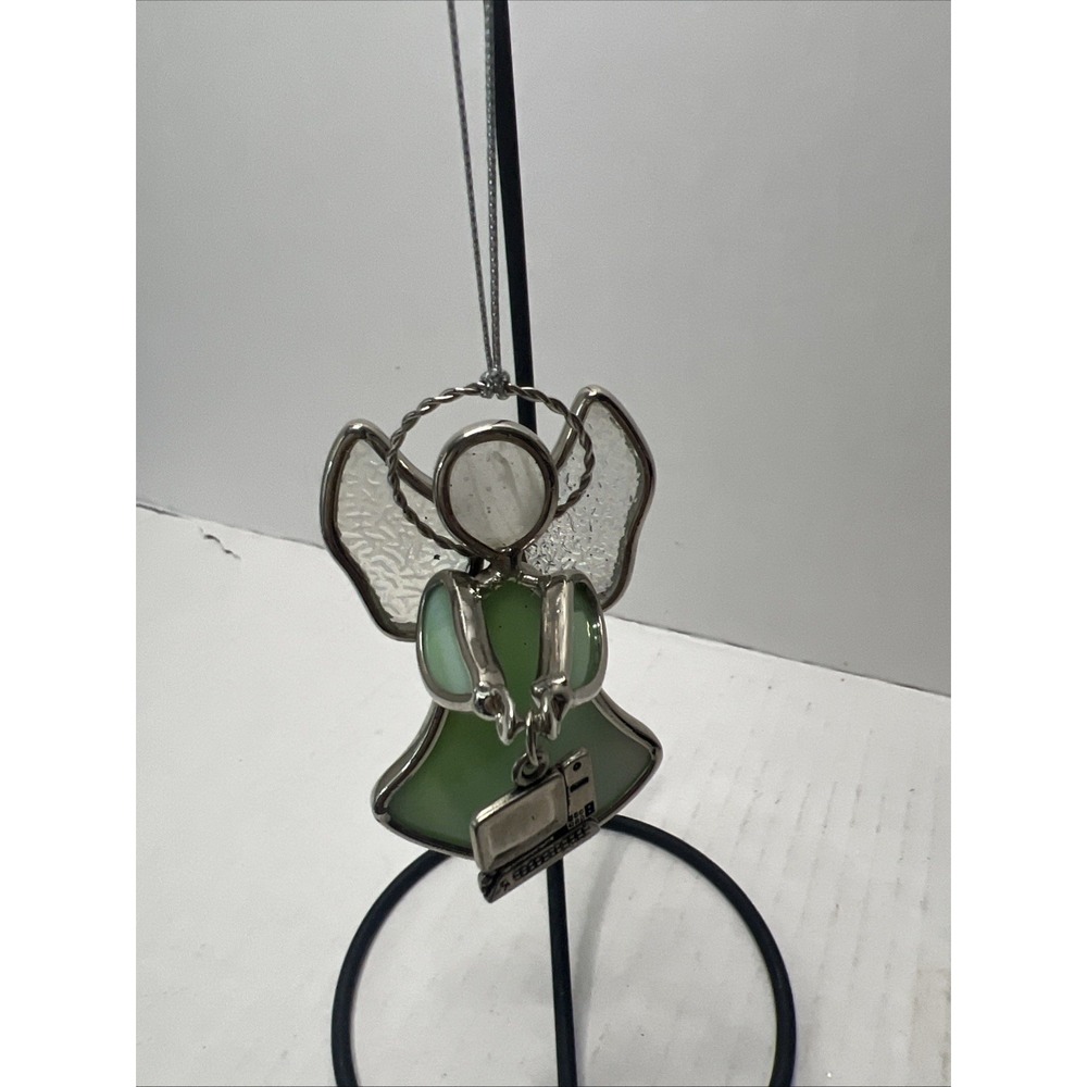 GANZ Green Stained Glass Angel Ornament Suncatcher with Computer Charm